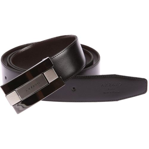 Ceinture ajustable en cuir réversible et marron foncé à boucle rectangulaire pleine estampillée - AZZARO - Modalova