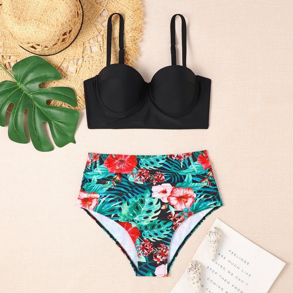 Bikini à imprimé tropical push up taille haute Modalova