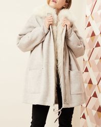 Manteau doublure matelassée 100% Laine & Fourrure de Raton Laveur crème - Hotel Particulier - Modalova