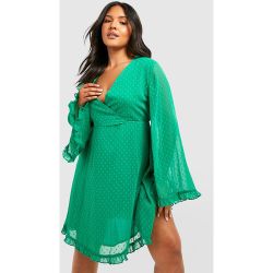 Robe Patineuse En Mousseline De Soie À Manches Larges "Plus" - Vert Émeraude - 46, Vert Émeraude - boohoo - Modalova
