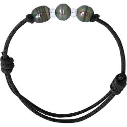 Bracelet Cordon réglable - 3 Perles de Tahiti Cerclées 8-9 mm - ARGENT 925 - VAHIRUA - PERLINSTINCT - Modalova