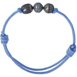 Bracelet Cordon réglable - 3 Perles de Tahiti Cerclées 8-9 mm - VAEA - PERLINSTINCT - Modalova