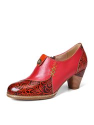 SOCOFY Escarpins à talons mi-hauts en cuir rétro avec fleurs en relief avec couture en relief - Newchic - Modalova