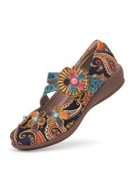 SOCOFY Retro Splicing Floral Folkways Pattern Chaussures en cuir véritable à boucle à crochet plat - Newchic - Modalova
