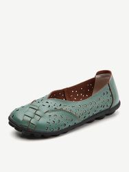 LOSTISY Grande Taille s Creux Couture À La Main Soft Semelle Confort En Cuir Flats Mocassins - Newchic - Modalova