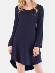 Plus Taille s Coton Plaine À Manches Longues Haut Bas Pyjama Chemise De Nuit Avec Poche - Newchic - Modalova
