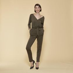 Promo : Combinaison manches 3/4 taille élastique dos en V - kaki foncé - 3 SUISSES - Modalova