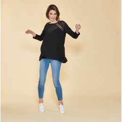 Promo : Tee-shirt asymétrique manches longues guipure et dentelle sur poitrine - Noir - 3 SUISSES - Modalova