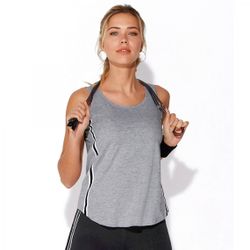 Promo : Tee-shirt fitness sans manches élastiques latéraux - gris chiné - 3 SUISSES - Modalova