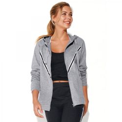 Promo : Sweat fitness zippé à capuche manches longues poches - gris chiné - 3 SUISSES - Modalova