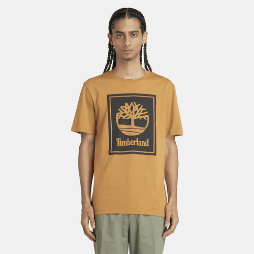 T-shirt à manches courtes avec logo effet empilé en jaune et noir, , jaune, Taille: L - Timberland - Modalova