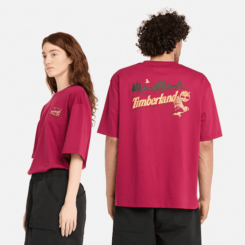 T-shirt graphique à manches courtes unisexe en rouge foncé, rouge, Taille: L - Timberland - Modalova