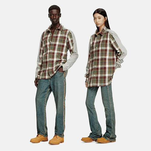 Chemise à carreaux en denim effet blanchi, bordeaux, Taille: L - Timberland - Modalova