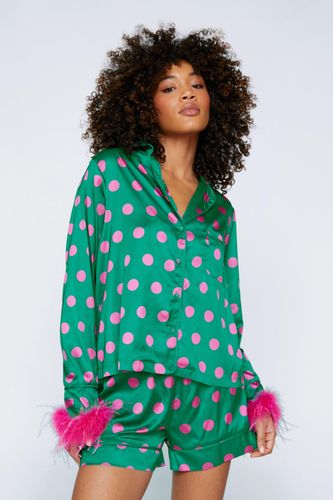Pyjama Imprimé Pois Avec Chemisier À Manchettes Plumées Et Short - - 32 - Nasty Gal - Modalova
