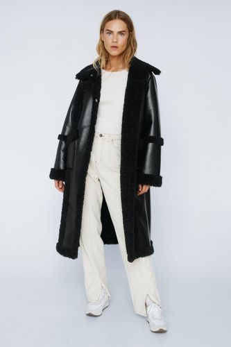 Manteau Long En Similicuir Premium Et Faux Mouton - - 36 - Nasty Gal - Modalova