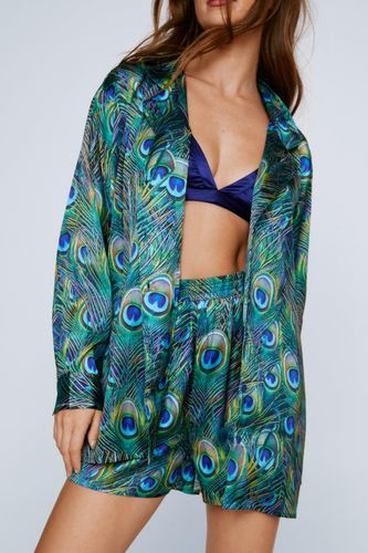Pyjama Satiné Imprimé Paons Avec Bralette, Chemisier Et Short - - 34 - Nasty Gal - Modalova