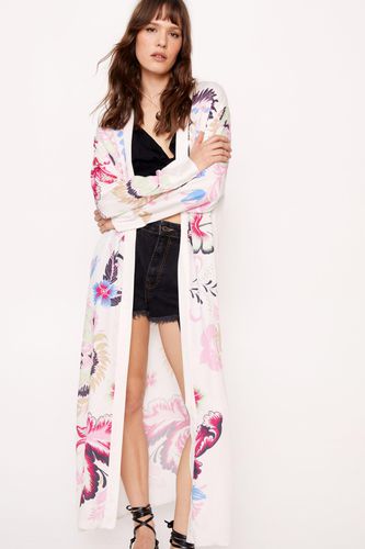 Kimono Long Fleuri - Blanc - 32 - Nasty Gal - Modalova