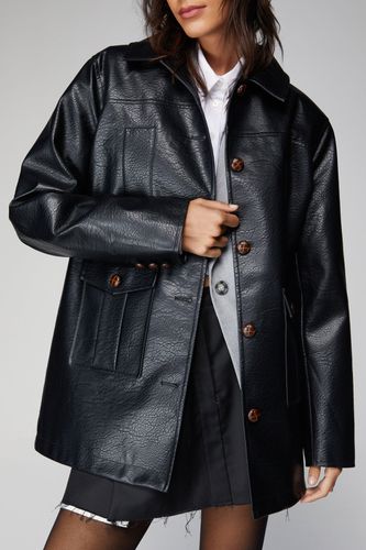 Premium Button Front Faux Leather Jacket - - 38 - Nasty Gal - Modalova