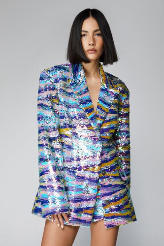 Rainbow Sequin Fringe Blazer