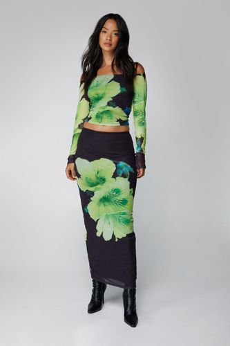 Floral Print Mesh Maxi Skirt - - S - Nasty Gal - Modalova
