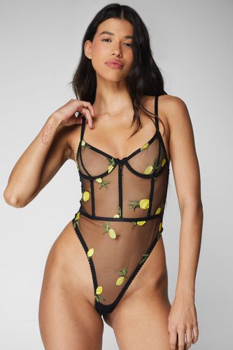 Lemon And Pineapple Embroidered Underwire Cut Out Bodysuit - - M - Nasty Gal - Modalova