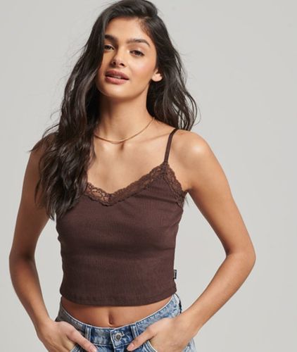 Damen Geripptes Trägertop mit Spitzenbesatz, Größe: S/M - Größe: S/M - Superdry - Modalova