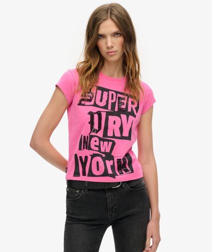 T-shirt Punk Fantaisie à Mancherons et Logo Imprimé, Taille: 40 Taille: 40 - Superdry - Modalova