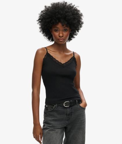 Damen Geripptes Vintage Trägertop aus Bio-baumwolle mit Spitzenbesatz - Größe: S/M - Superdry - Modalova