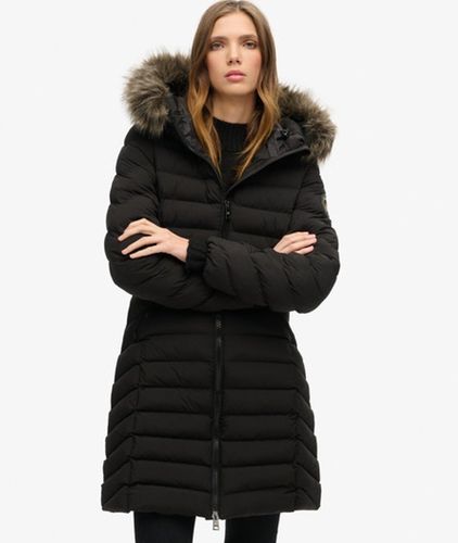 Damen Mittellanger Fuji Steppmantel mit Kapuze aus Kunstfell - Größe: 34 - Superdry - Modalova