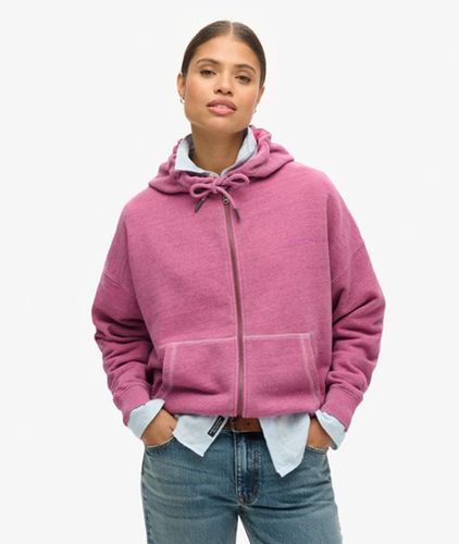 Damen Baumwolle Gesticktes Logo Überfärbte Essential Kapuzenjacke, , Größe: 40 - Superdry - Modalova