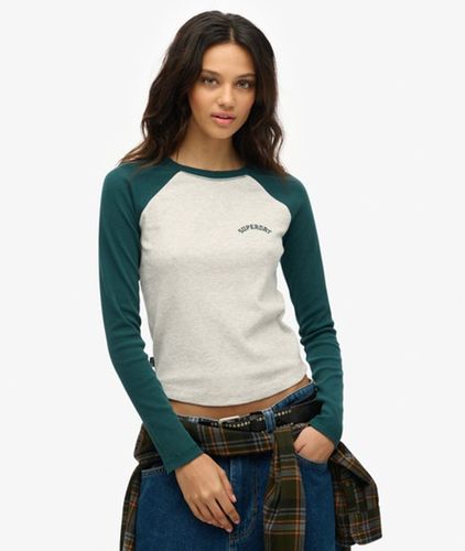 Women's Langärmeliges, Geripptes Essential Baseball-oberteil mit Logo - Größe: 38 - Superdry - Modalova
