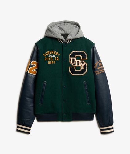 Herren Wolle Gestickter College-Bomberjacke Mit Kapuze Und Aufnähern, , Größe: L - Superdry - Modalova