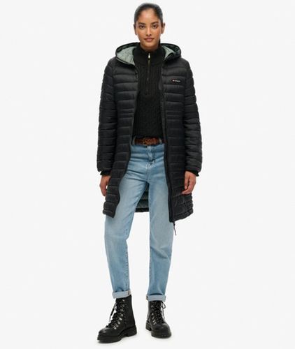 Damen Logo Badge Fuji Lite Mittellange Steppjacke Mit Kapuze, , Größe: 36 - Superdry - Modalova