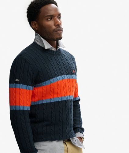 Herren Baumwoll-zopfmusterpullover mit Streifen - Größe: Xxl - Superdry - Modalova