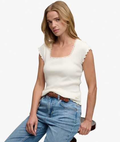 Damen T-shirt mit Eckigem Ausschnitt - Schmale Passform - Größe: 38 - Superdry - Modalova