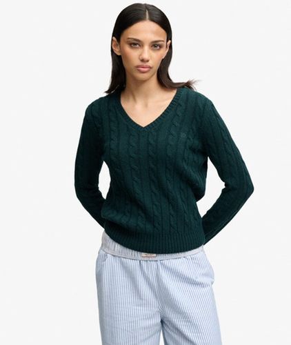 Damen Wollmix-pullover mit Zopfmuster und V-ausschnitt - Größe: 40 - Superdry - Modalova