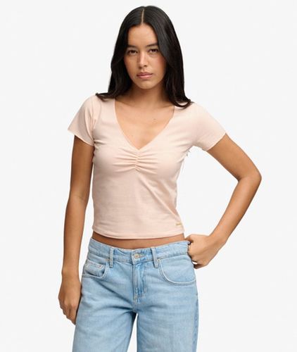 Damen Gerafftes Crop-t-shirt mit V-ausschnitt und Schmaler Passform - Größe: 44 - Superdry - Modalova
