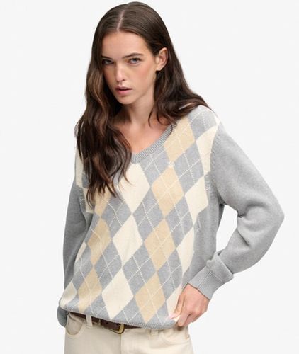 Damen Argyle-pullover mit V-ausschnitt Lockere Passform - Größe: 34 - Superdry - Modalova
