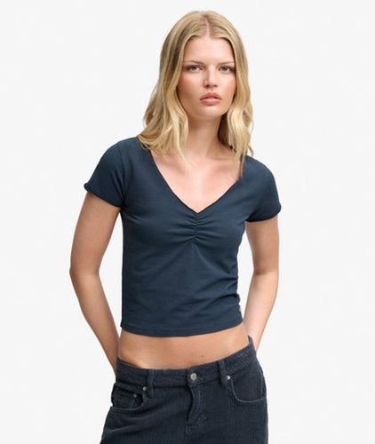 Damen Gerafftes Crop-t-shirt mit V-ausschnitt und Schmaler Passform - Größe: 36 - Superdry - Modalova