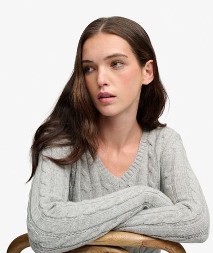 Damen Wollmix-pullover mit Zopfmuster und V-ausschnitt - Größe: 36 - Superdry - Modalova