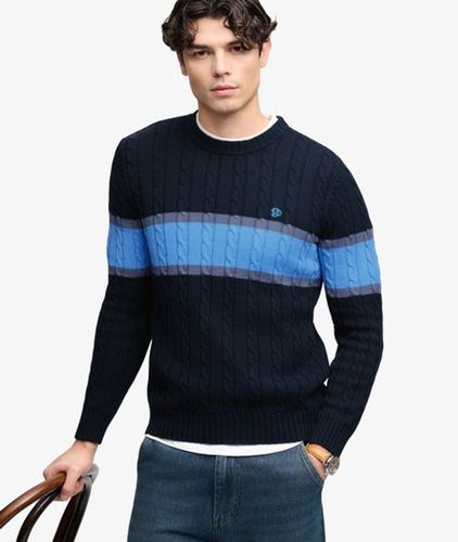 Herren Studios Baumwoll-zopfmusterpullover mit Streifen - Größe: L - Superdry - Modalova
