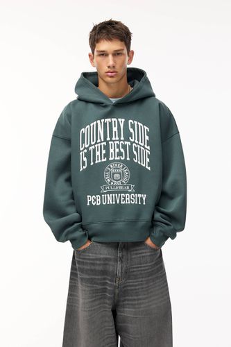 Sweat Universitaire Vert À Capuche - Pull&Bear - Modalova