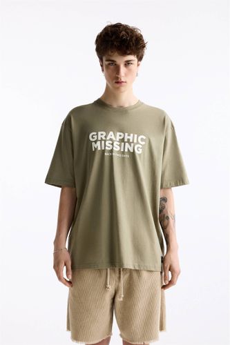 T-Shirt Kaki Imprimé - Pull&Bear - Modalova