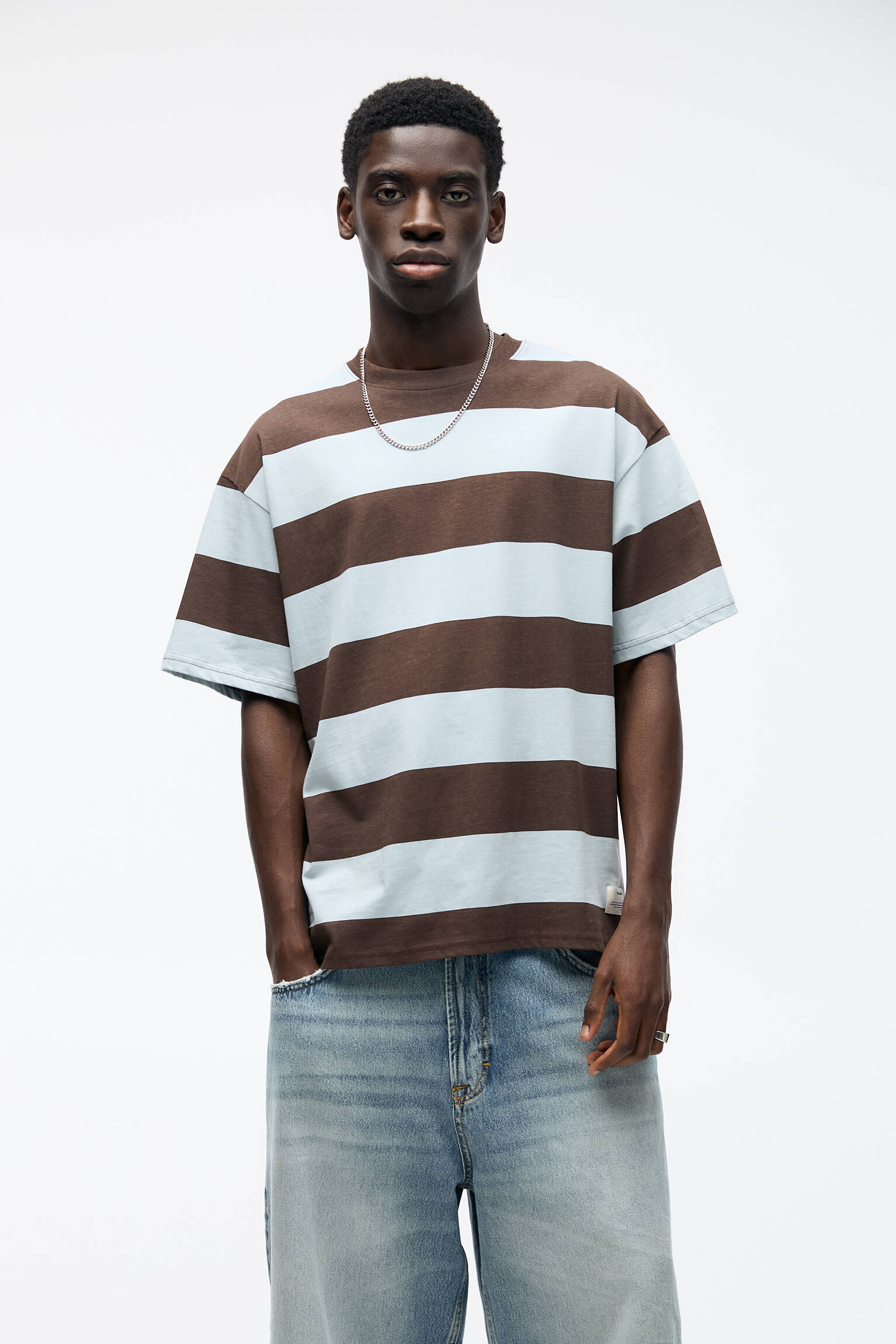 T-Shirt Manches Courtes Rayures Larges - Pull&Bear - Modalova