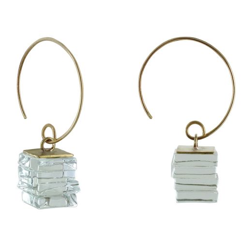 Boucles d'Oreilles Créoles Cube en Laiton et Feuilleté en Verre - LES POULETTES BIJOUX - Modalova