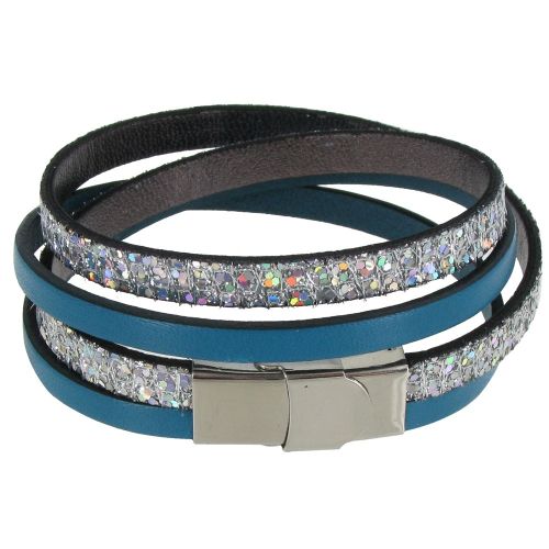 Bracelet Cuir Deux Lanières et Paillettes Fermoir Acier Inoxyda - LES POULETTES BIJOUX - Modalova