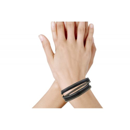 Bracelet Cuir Trois Lanières Taupe Gris Fermoir Acie - LES POULETTES BIJOUX - Modalova