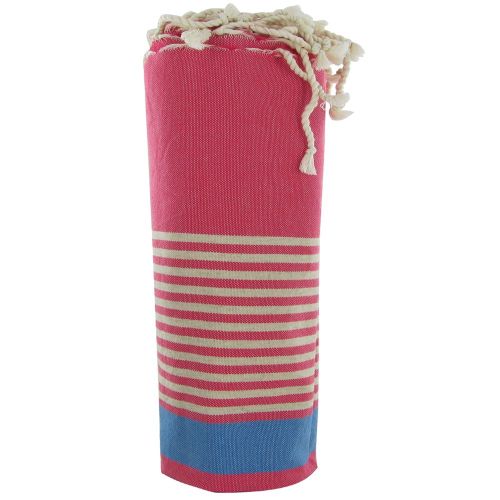 BIJOUX VFouta Drap Plage et Hammam Coton Couleur Fuchsia Rayé Blanc et - LES POULETTES - Modalova