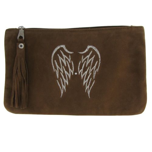 BIJOUX V Pochette Sac Daim Brodé Deux Ailes d'Ange Couleur Clair - LES POULETTES - Modalova