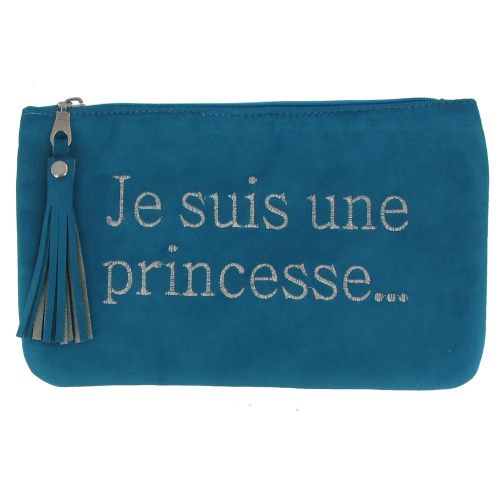 BIJOUX V Pochette Sac Daim Brodé Je suis une Princesse Couleur Bleu Ve - LES POULETTES - Modalova